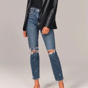 Abercrombie Blue High Rise Distressed Mom Jeans Size 25 Short